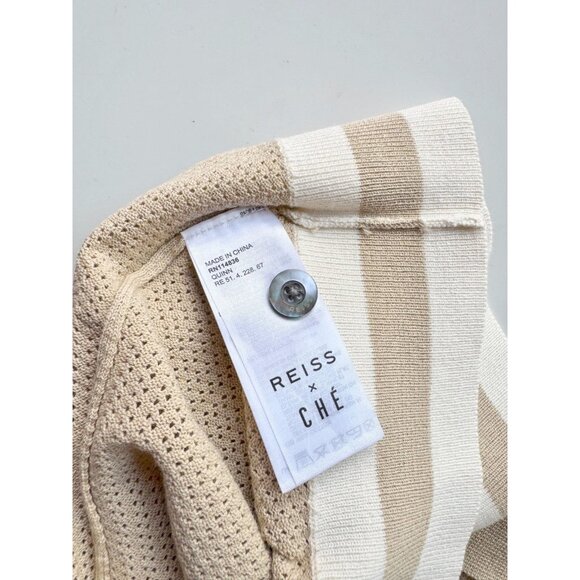 REISS x CHÉ Quinn Tan 100% Cotton Pointelle Knit Short Sleeve Polo Shirt, Size S - Picture 14 of 16